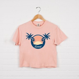 Simply Sage Market Women's Sunset Palm Trees Short Sleeve Relaxed Fit Cropped Tee - 1 of 3