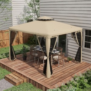 Gulches 9.6' x 11.6' Patio Gazebo, Outdoor Canopy Shelter with 2-Tier Roof and Netting, Steel Frame for Garden, Lawn, Backyard, and Deck, Taupe - 1 of 4