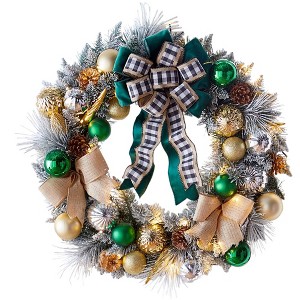 BrylaneHome 26" Pre-Lit Flocked Majesty Wreath - 1 of 2