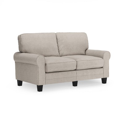 Light Gray Polyester Blend Rolled Arm Loveseat with Wood Legs