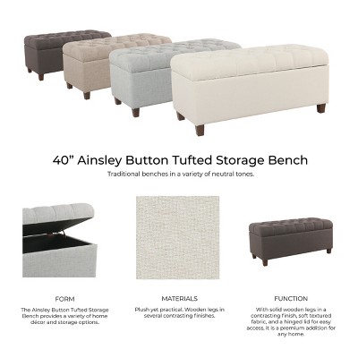 Cream Button Tufted Storage Bench with Wood Legs