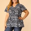 Agnes Orinda Women's Plus Size Chiffon Smocked Waist Peplum V Neck Short Sleeve Casual Floral Blouses - 3 of 4