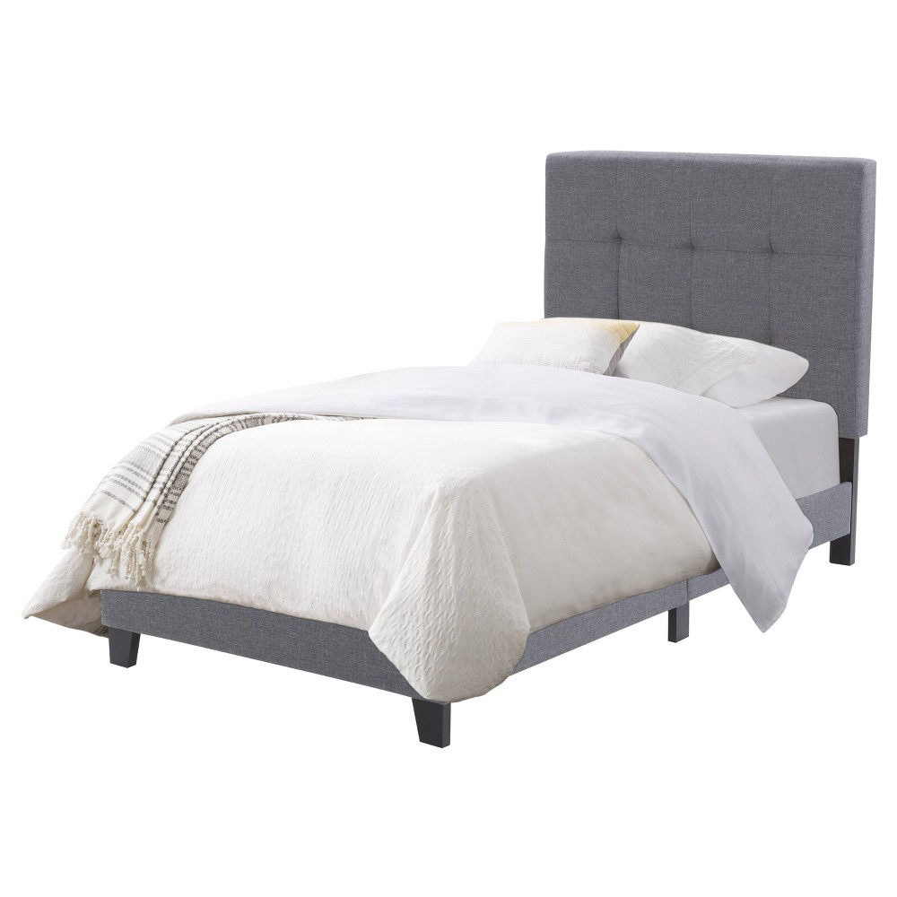 Photos - Bed Frame CorLiving Twin Ellery Fabric Tufted Bed Gray  