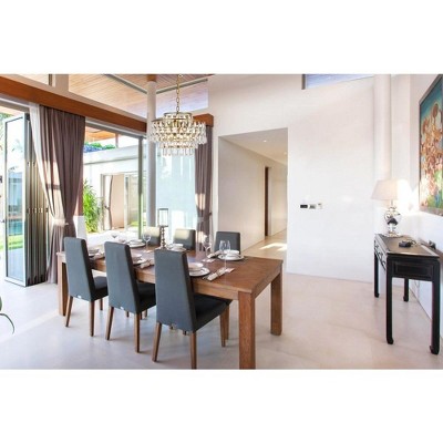 Brass and Crystal 5-Light Adjustable Pendant Chandelier