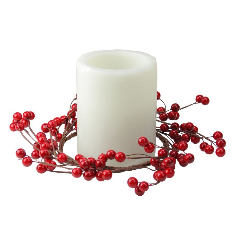 Northlight 9" Shiny Berries Artificial Christmas Candle Holder Ring - Red/Brown, 1 of 5