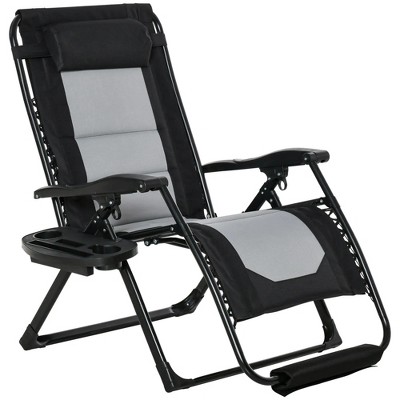 Resenkos Foldable Outdoor Lounge Chair With Footrest, Oversized Padded Zero Gravity Lounge Chair With Headrest, Side Tray,