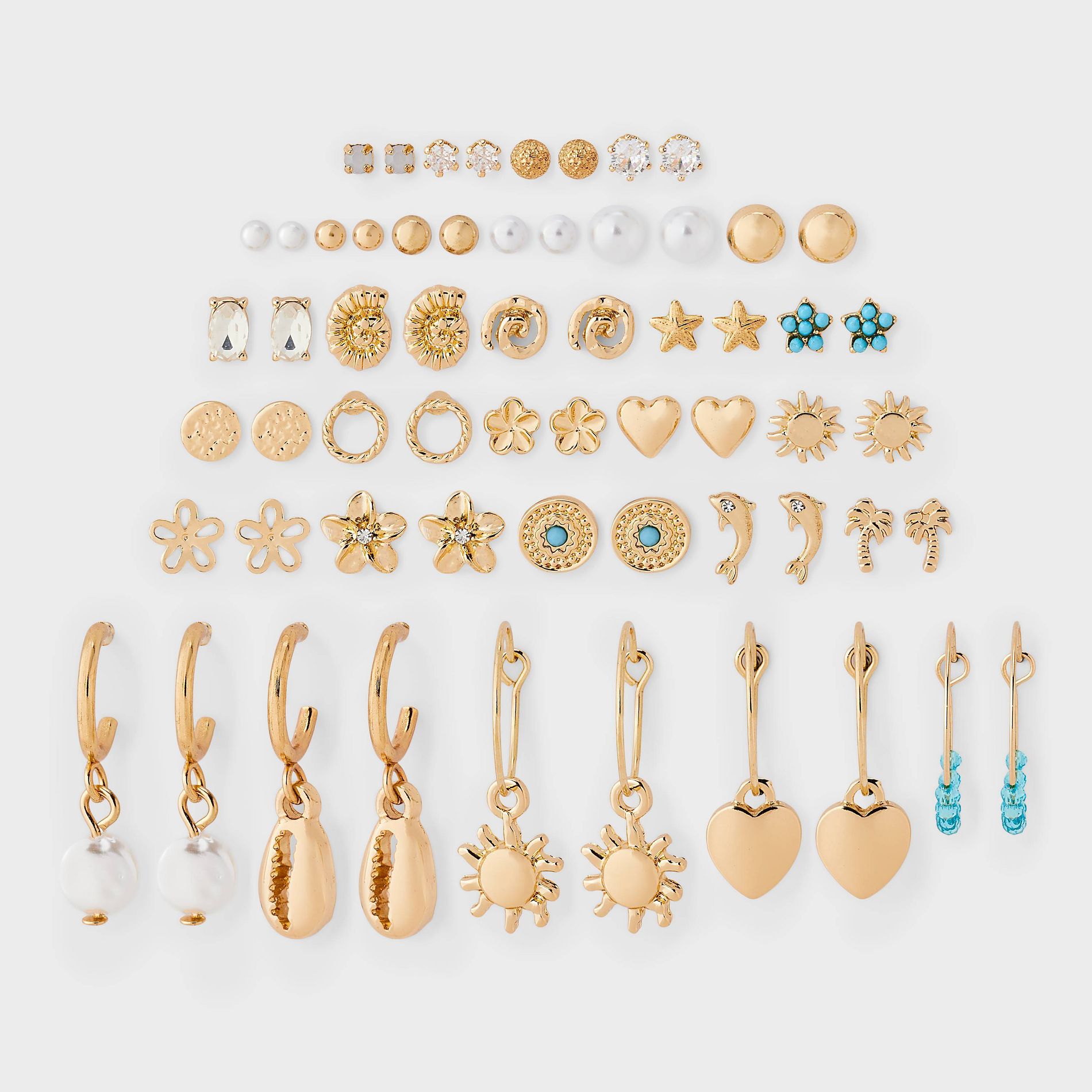 Beach Life Charm Hoop Earring Set 30ct - Wild Fable™ Gold