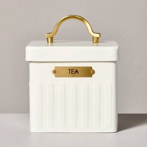 Metal Tea Tin Cream/Brass - Hearth & Hand™ with Magnolia - 1 of 4