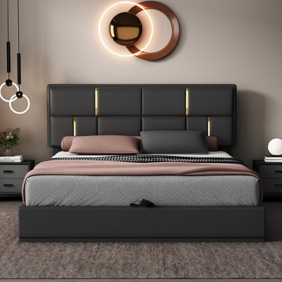 Queen Upholstered Platform Bed With Headboard, Hydraulic Storage, No Box Spring Required, Modern Style-Maison Boucle