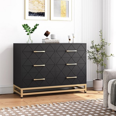 Dresser for Bedroom with 6 Drawer Double Dressers, Modern Wooden Dresser Chest