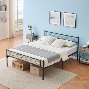 Bed Frame with Headborad & Footboard, Sturdy Metal Platform Bed Frame with Iron-Art Sweet Hear - 1 of 4