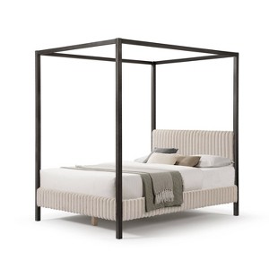 HOMES: Inside + Out Queen Barrette Canopy Platform Bed with Corduroy Upholstered Bed Light Brown - 1 of 4