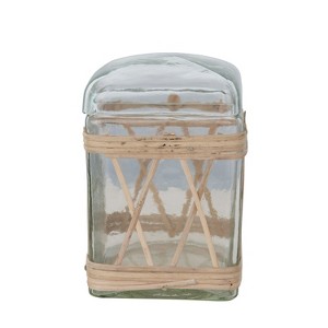 Storied Home Rattan Wrapped Glass Jar with Lid - 1 of 3