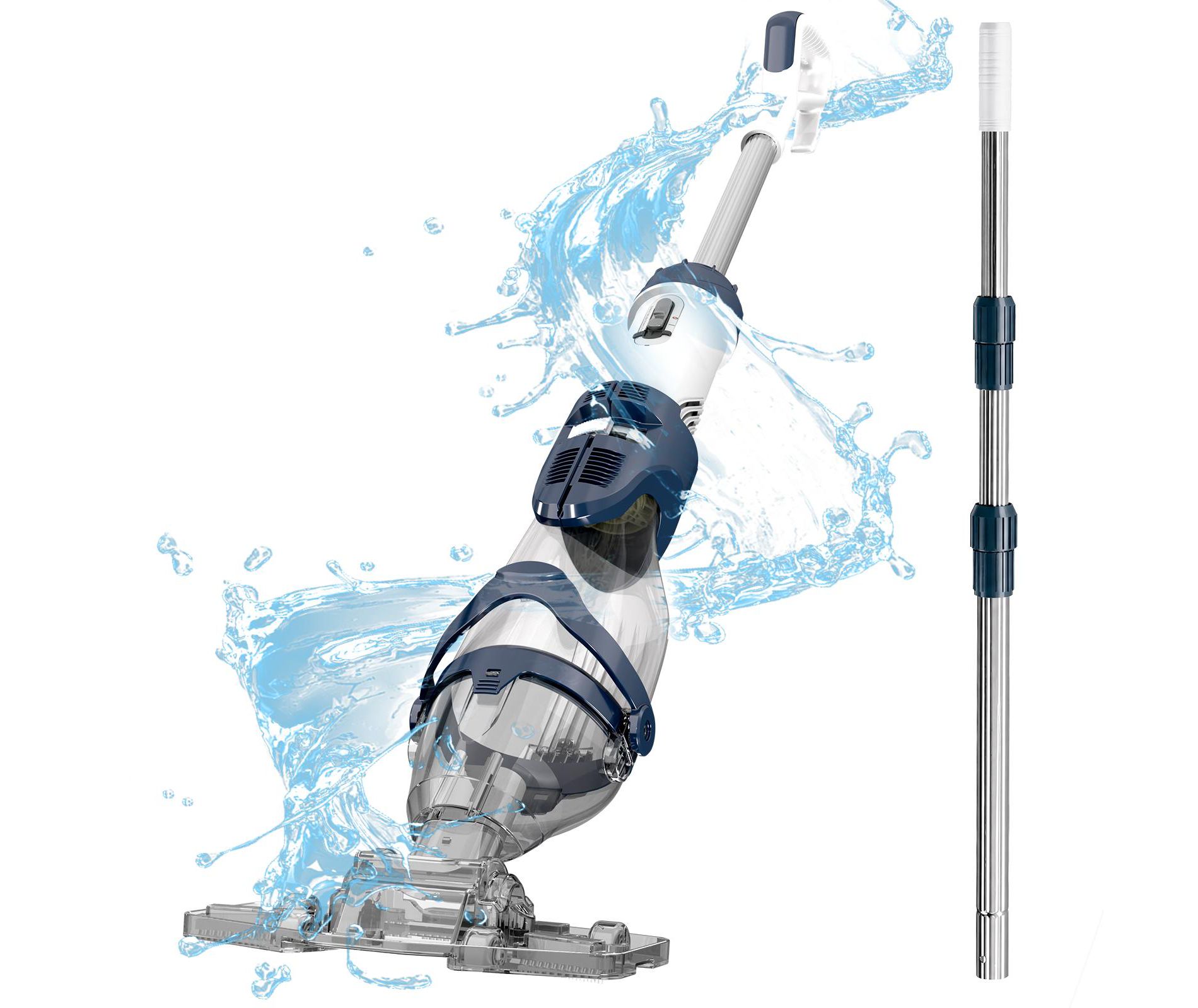 Cordless Pool Vacuum with VortexForce Technology - 50kPa Suction, 60 Min Runtime, 70" Telescopic Pole, 13.4" Wide Head for Above/Inground Pools, BLUE