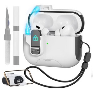 HTUTWOO for AirPods Pro 2nd/1st Generation Case, Shockproof Hard Protective Cover with Phone Holder, Cleaner Kit & Secure Lock-White - 1 of 4