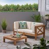 GDFStudio Keith Outdoor Acacia Wood Loveseat and Coffee Table Set with Cushions, Teak/Beige - 2 of 4