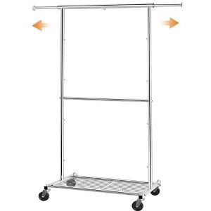 Simple Trending Standard Clothing Garment Rack, Rolling Clothes Organizer with Wheels and Bottom Shelves, Extendable, Chrome - 1 of 4