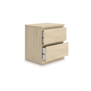 Signature Design by Ashley Onita Modern Minimalist 2 Drawer Nightstand, Natural Brown Wood Finish with Hardware-Free Design - 1 of 4