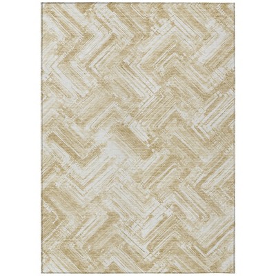 Beige Tan And Ivory Geometric Washable Indoor Outdoor Area Rug