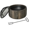 Outsunny Outdoor Fire Pit, 18 Inch Metal Wood Burning Fireplace with Spark Cover, Poker, Woodgrain Design for Patio, Picnic, Backyard, Dark Brown - 4 of 4