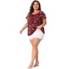 Agnes Orinda Women's Plus Size Floral Short Sleeve Beach Square Hollow Tassel Tie Neck Peasant Tops - 3 of 4