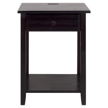 Casual Home Night Owl Sleek Solid Wood Bedroom Nightstand with Included Discrete 4 port USB Port Station