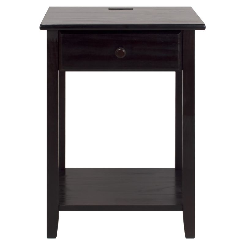 Casual Home Night Owl Sleek Solid Wood Bedroom Nightstand with Included Discrete 4 port USB Port Station, 1 of 7