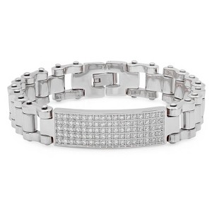 Steeltime Men's stainless steel cz id bracelet. Color Options: Silver, Gold - 1 of 4