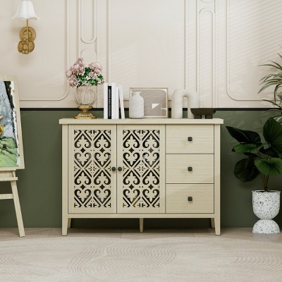Accent Cabinet Storage With 4 Doors, Accent Cabinets For Living Room, Accent Cabinet With Adjustable Layers-Cuddlewood
