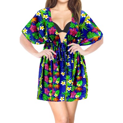 LA LEELA Women's Swimwear Loose Swim Suit Beach Cover Up Beachwear Tunic Robes X-Large-XX-Large Blue, Floral