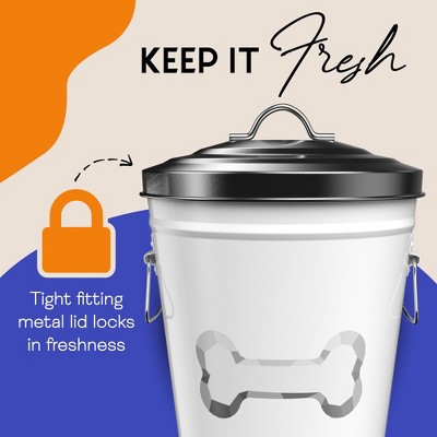 White and Black Metal Airtight Dog Food Storage Canister