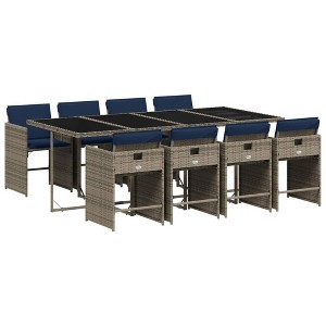 vidaXL Patio Dining Set, 9-Piece Foldable Outdoor Dining Set, Grey PE Rattan with Cushions - 1 of 4