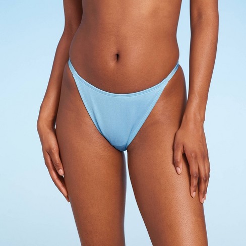 Women's Low-Rise Cheeky High Leg Bikini Bottom - Wild Fable™ Blue Lurex XXS