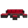 GlasFlength 7PCS Patio Seating Rattan Furniture Set Sectional Sofa Cushioned Garden, Tempered Glass Table, Black, 44.88"*27.56"*12.99" - 3 of 4