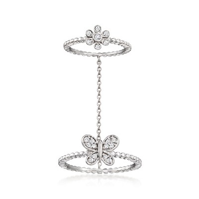 Ross-Simons 0.15 ct. t.w. Diamond Butterfly Double Ring in Sterling Silver