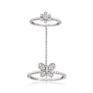 Ross-Simons 0.15 ct. t.w. Diamond Butterfly Double Ring in Sterling Silver - 1 of 4
