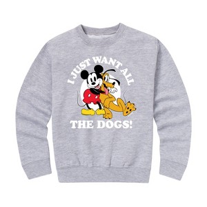 Boys' - Disney - Mickey Pluto Just Want All Dogs Graphic Long Sleeve Fleece Sweatshirt - 1 of 4