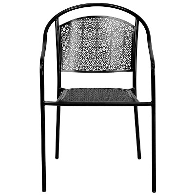 Elegant Black Steel Patio Armchair with Rain Flower Design