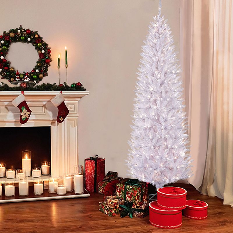 7.5ft Pre-lit Artificial Christmas Tree White Slim Forest Fir - Puleo, 3 of 5