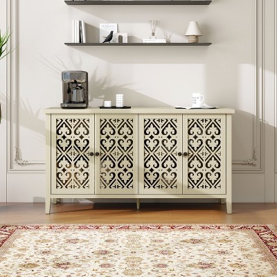NicBex Modern Rattan/Hollowed Decorative Sideboard Cabinet with Multi-layer Shelves,Accent Sideboard Buffet Cabinet for Kitchen,Dining Room