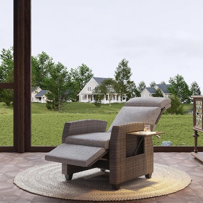 Nasitip Outdoor Recliner with Independently Adjustable Backrest and Footrest, PE Wicker Patio Reclining Lounge Chair with Flip-Up Table