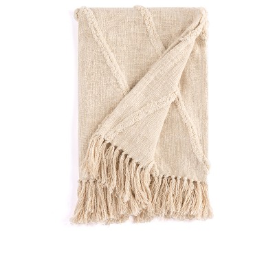 Shiraleah Light Weight Ivory Haven Tufted Throw with Fringe