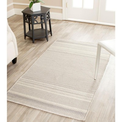 Handmade Grey and Ivory Wool Flat Woven Reversible Rug, 3'x5'