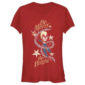 Juniors Womens Marvel Christmas Captain Marvel Merry & Bright T-Shirt
