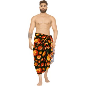 HAPPY BAY Men's Pareo Allover Halloween Costumes Scary Pumpkin Swim Trunks Swimwear Cover Up Beach Wrap Summer Sarong for Men One Size Orange, Pumpkin - 1 of 4