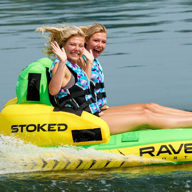 RAVE Sports Stoked 75 Inch Seated Inflatable Towable Double Water Sports Boat Lake Tube with Seats, Handles, and Quick Connect Tow Points, Green, 5 of 7