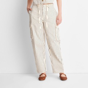 Women's Mid-Rise Barrel Leg Jeans - Future Collective Black Striped - 1 of 3
