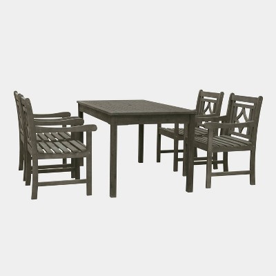 Renaissance 5pc Rectangle Wood Outdoor Patio Dining Set - Gray - Vifah