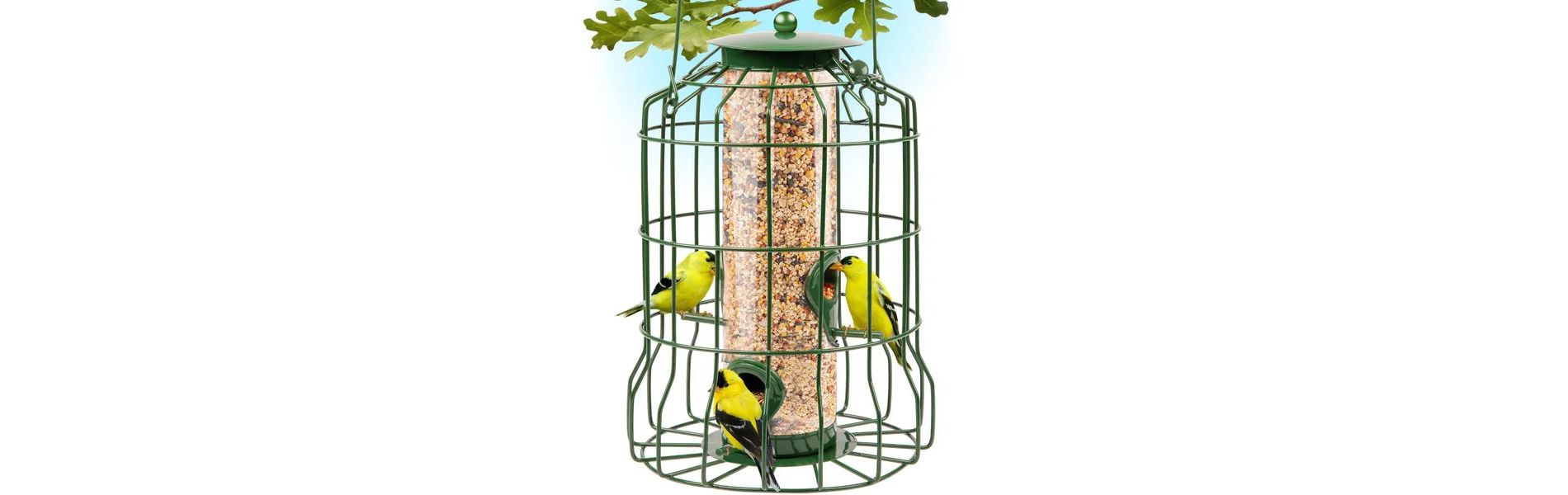 Outdoor Wild Bird Feeder Squirrel-Proof Chew-Proof Metal Hanging Seed Feeder with 4 Feeding Ports for Small Songbirds