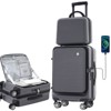 20 Inch Carry-on Luggage, Front Open Lightweight Suitcase with Front Pocket, USB Port, and 1 Portable Carrying Case 4A, Gray -ModernLuxe - 2 of 4